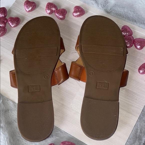 Time and Tru Brown Slide Sandals with Wide Strap and Flat Sole - Picture 3 of 6